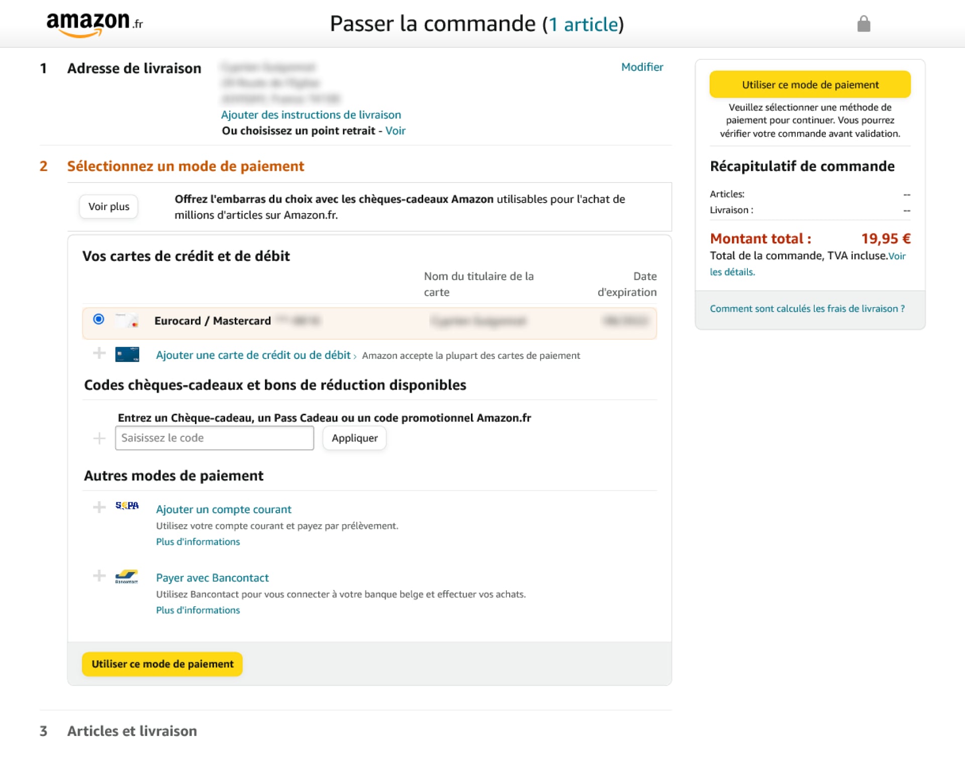 [Image] Capture d'écran payement article Amazon.