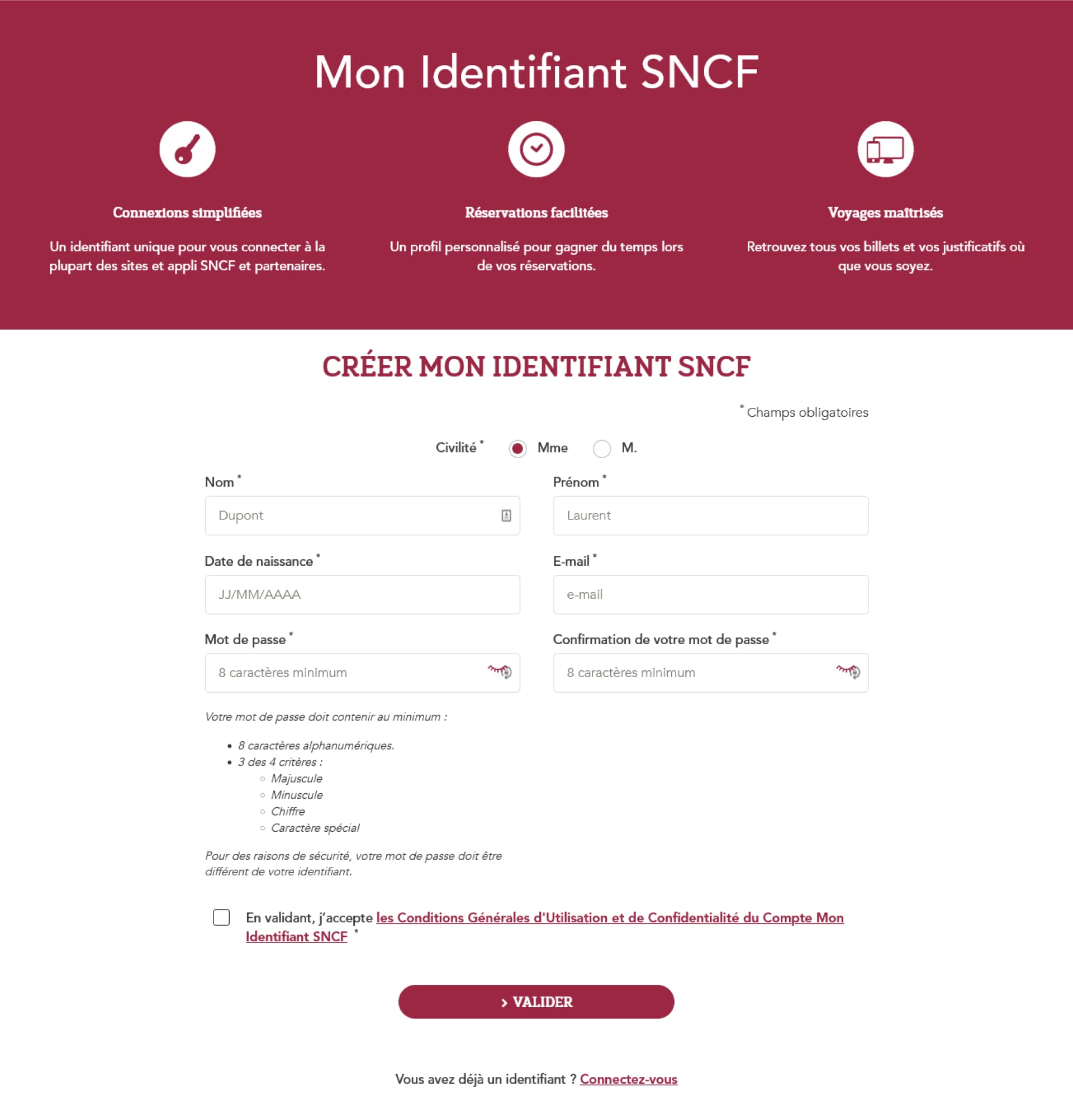 [Image] Capture d'écran de la création d'un nouvel identifiant SNCF.