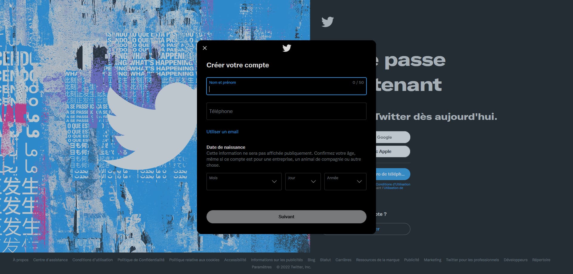 [Image] Capture d'écran création de compte Twitter.